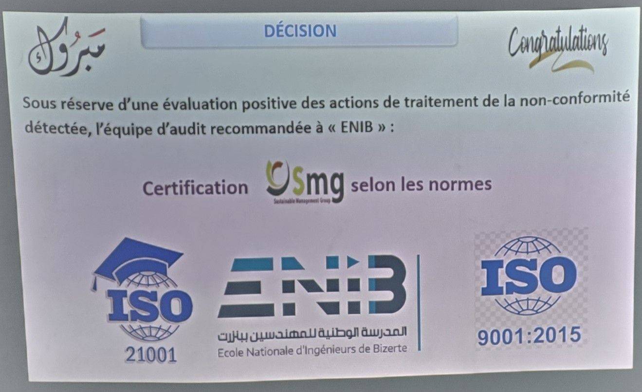 Recommandation de certification selon les normes ISO 21001 et ISO 9001 de l’ENIB